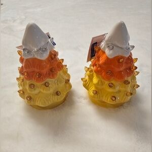 Set Of 2 Mr Halloween  Candy Corn Mini Light Up Trees